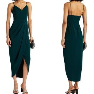 LN Shona Joy Core Emerald Green Draped Midi Dress - 2